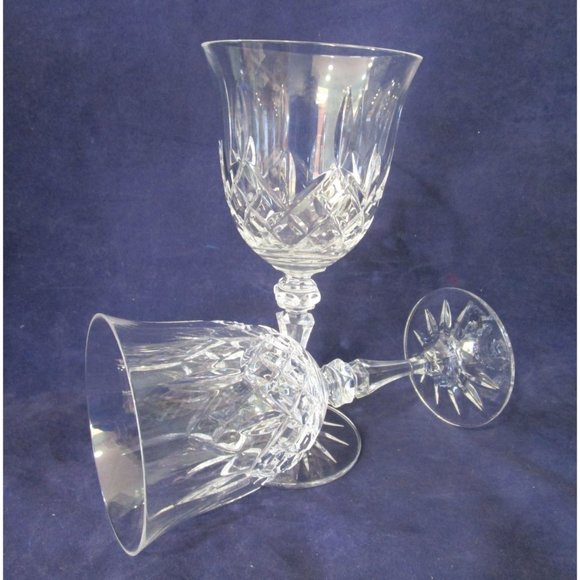Galway Longford Water Goblet A Pair Vertical Cut Crosshatch Cut Foot Retired EUC - Picture 1 of 16